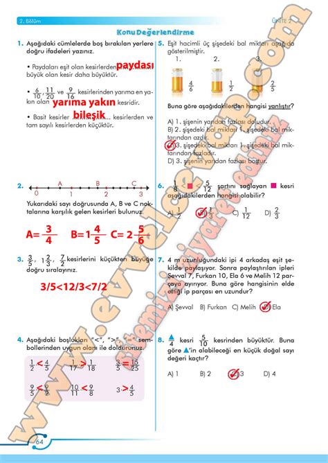 6 sınıf matematik ders kitabı 61 cevapları