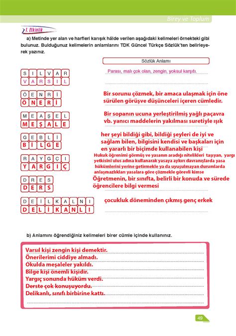 6 sınıf türkçe çalışma kitabı sayfa 50