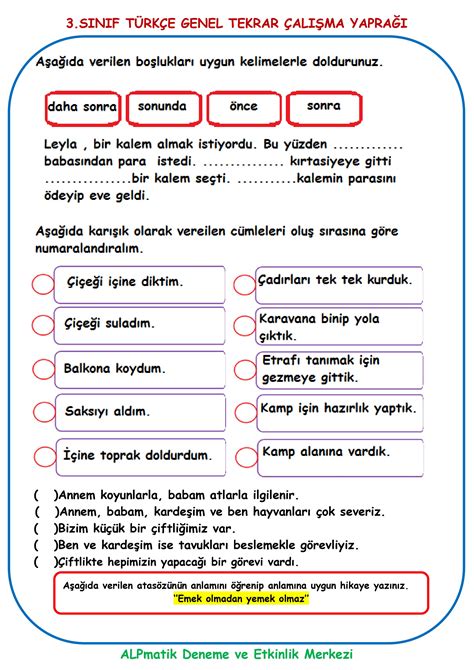 6 sınıf türkçe aktivite