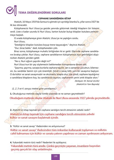 6 sınıf türkçe ders kitabı sayfa 188 cevapları