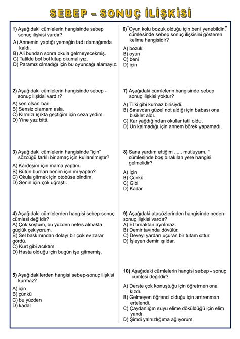 6 sınıf türkçe neden sonuç testleri