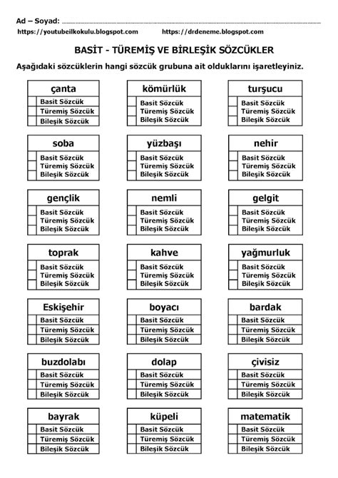 6 sınıf türkçe türemiş sözcükler testi