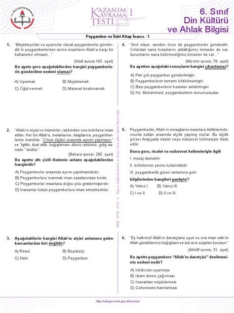 6 Sınıf Türkçe Test Pdf