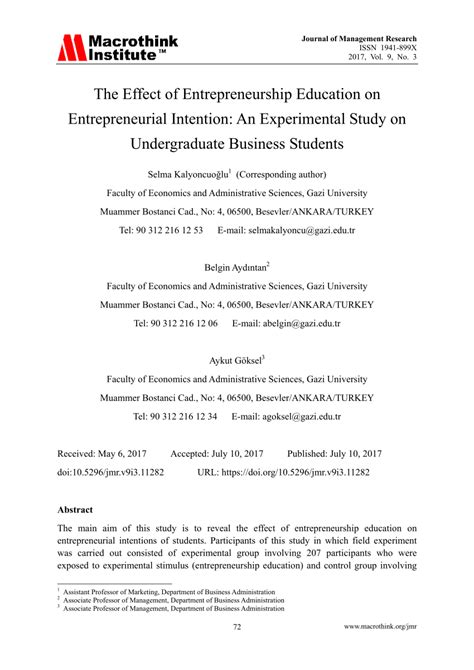 6 the Effect of Entrepreneurship Education on Students Entrepreneurial Intentions
