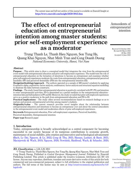 6 the Effect of Entrepreneurship Education on Students Entrepreneurial Intentions