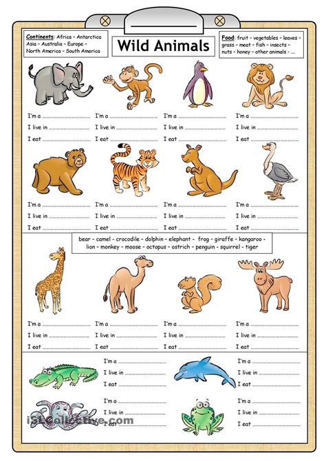 6 Wild Animals Worksheets For Kids Free Printable Simple Animals Worksheet Answers - Simple Animals Worksheet Answers