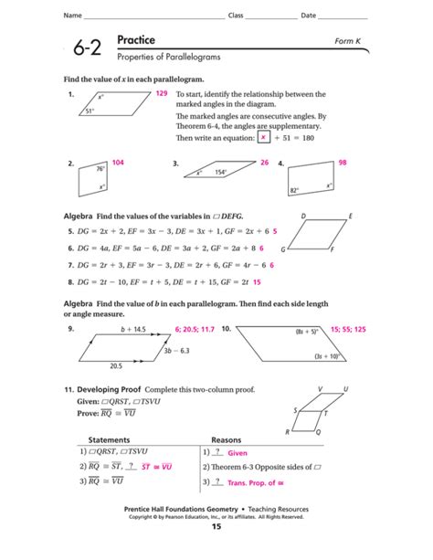 Geometry Worksheet 6.2 - Parallelograms Name_