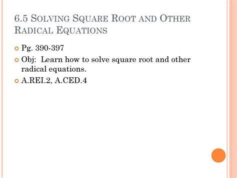 Download 6 5 Solving Square Root And Other Radical Equations 