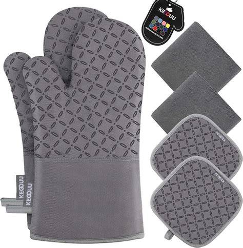 6-Piece Oven Mitts & Pot Holders Set - Heat Resistant 500°F Silicone ... - raincitystudios.com