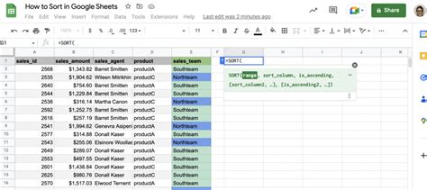 6. Google Sheet Sort Function Tutorial Sort Function Examples in