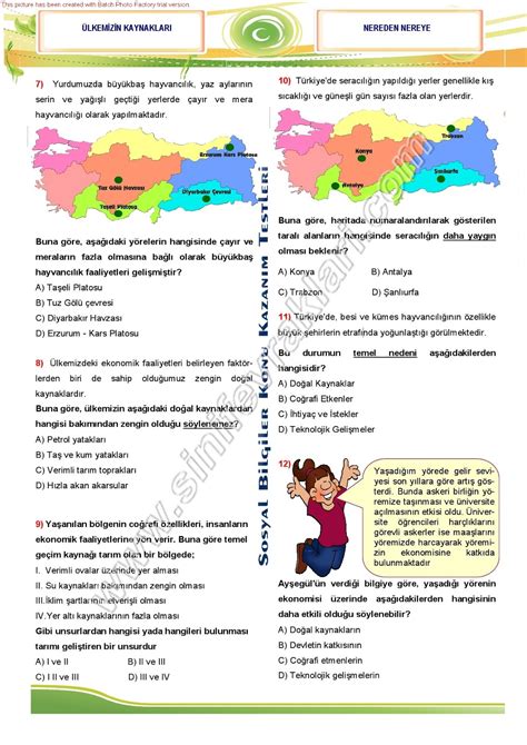 6. Sınıf Sosyal Bilgiler Ülkemizin Kaynakları Ve.