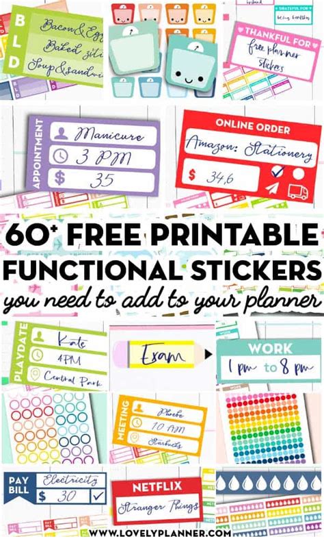 60+ Free Printable Functional Stickers for your Planner or Bullet