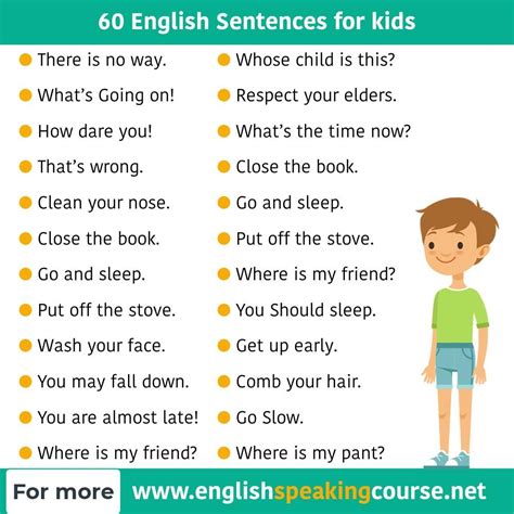 60 English Sentences For Kids Kids English English List Of Simple Sentences For Kids - List Of Simple Sentences For Kids