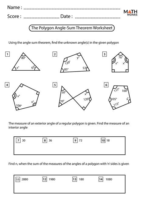 61 Polygon Angle Sum Theorem Worksheet Answers