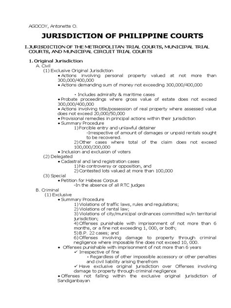 61669207 Summary of Jurisdiction of Philippine Courts pdf