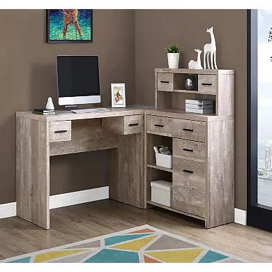 62.75" Taupe Brown Contemporary L-Shaped Computer Desk - Kohls