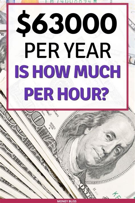 63 000 a year is how much an hour. Monthly Salary: Biweekly Salary: Weekly Salary: Daily Salary: Hourly Wage: If you earn $63,000.00 per year, working 40 hours a week during 52 weeks, your hourly wage will be $30.29. Discount Calculator. 
