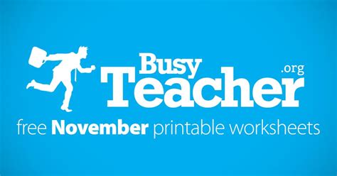 63 FREE November Worksheets for Your ESL Classes