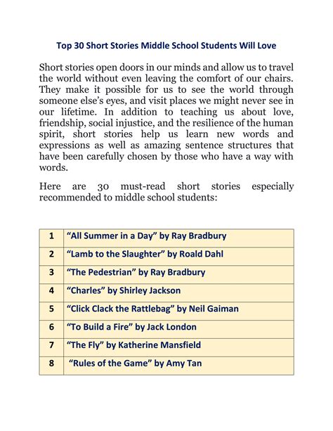 63 Short Stories For Middle School Free Pdf Short Stories For Grade 7 - Short Stories For Grade 7