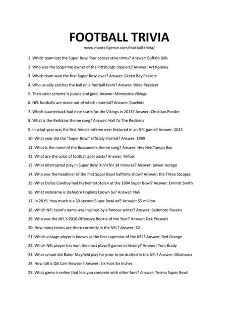 64 NFL Football Trivia Questions & Answers (Easy to Hard)