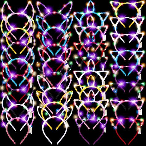 64 Pcs LED Cat Ears Headband Bulk Include 16 Cat Light up Headband …