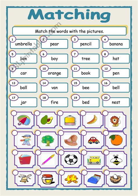 64 Picture Word Match English Esl Worksheets Pdf Word Match Worksheet - Word Match Worksheet