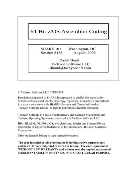 Read 64 Bit Z Os Assembler Coding Tachyon Soft 