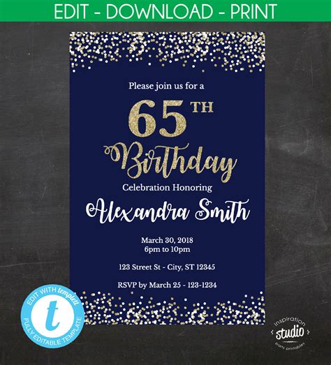65th Birthday Invitations Templates