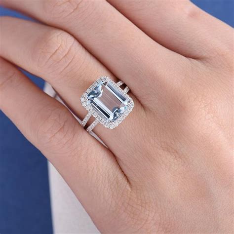 6ct Emerald Cut Aquamarine Sapphire Engagement Ring