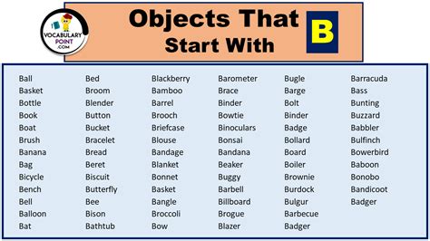 6oo Objects That Start With B For Kids Objects Beginning With B - Objects Beginning With B