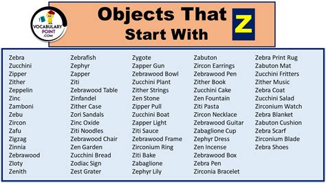 6oo Objects That Start With Z For Your Items That Start With Z - Items That Start With Z