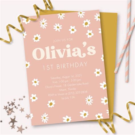 6th Birthday Invitation Pink Daisy Birthday - Etsy