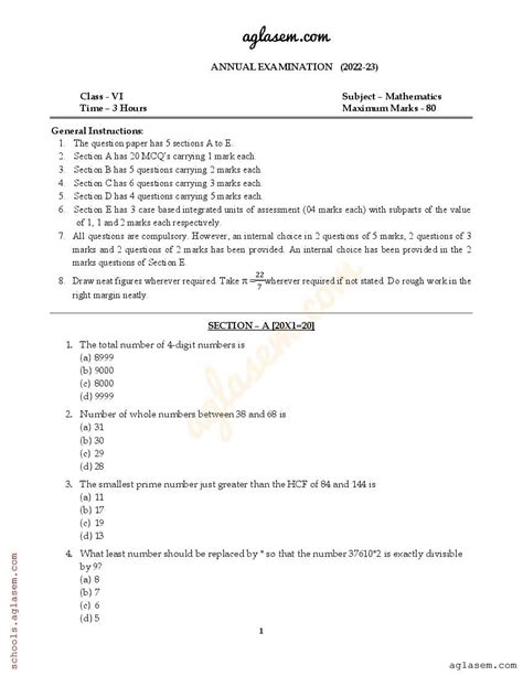 6th Class Ka Question Paper
