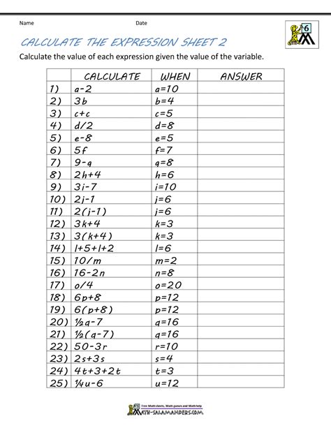 6th Grade Algebra Worksheets Free Printable Pdfs Cuemath 6th Grade Expressions Worksheet - 6th Grade Expressions Worksheet