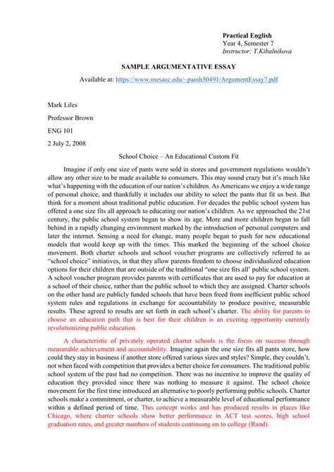 6th Grade Argumentative Essay Examples