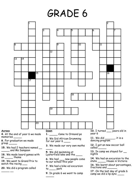 6th Grade Crossword Puzzles Crossword Hobbyist Grade Crossword - Grade Crossword