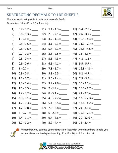 6th Grade Decimal Addition And Subtraction Free Printable Decimal Worksheet For 6th Grade - Decimal Worksheet For 6th Grade