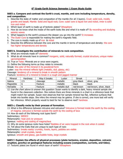 6th Grade Earth Science Study Guide