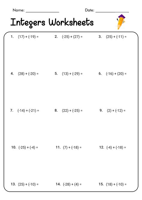 6th Grade Integers Worksheets Byjuu0027s Integer Worksheets Grade 6 - Integer Worksheets Grade 6