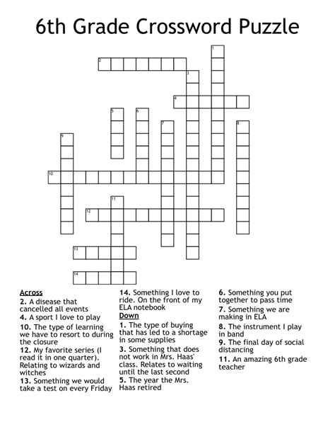 6th Grade Language Arts Crossword Puzzles Free And Crossword Puzzle 6th Grade - Crossword Puzzle 6th Grade