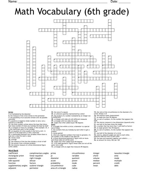 6th Grade Math Vocabulary Crossword Wordmint Crossword Puzzle 6th Grade - Crossword Puzzle 6th Grade