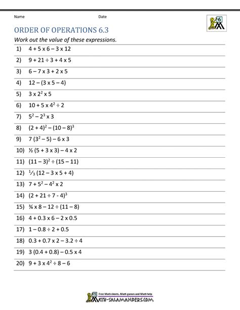 6th Grade Order Of Operations Worksheets Math Salamanders Order Of Operations Pemdas Worksheet - Order Of Operations Pemdas Worksheet