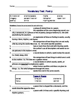 6th Grade Poetry Practice Test