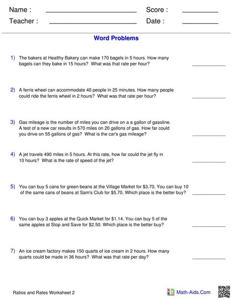6th Grade Rate Word Problems