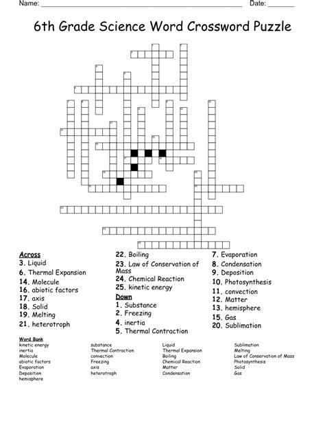 6th Grade Science Crossword Puzzles Printable And Free Printable Science Crossword Puzzles - Printable Science Crossword Puzzles