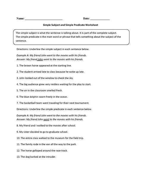 6th Grade Simple Subject And Predicate Worksheets With Subject And Predicate Worksheet 6th Grade - Subject And Predicate Worksheet 6th Grade