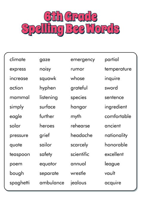6th Grade Spelling Words