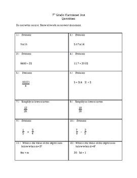 Read 6Th Grade Math Placement Test Sample Questions 