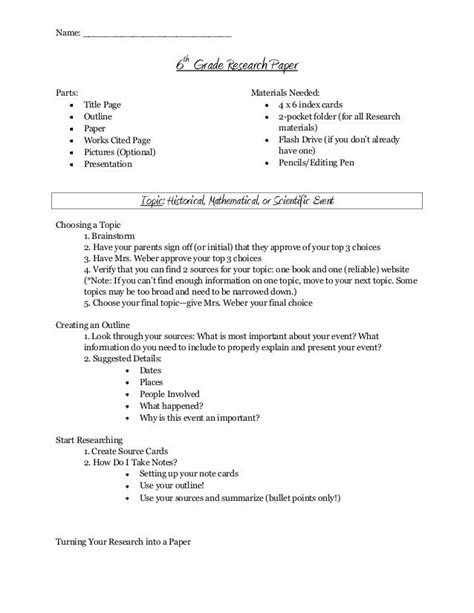 Download 6Th Grade Research Paper Outline Sample 