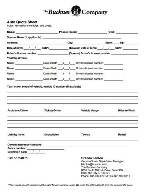 7+ Quote Sheet Template Word, PDF